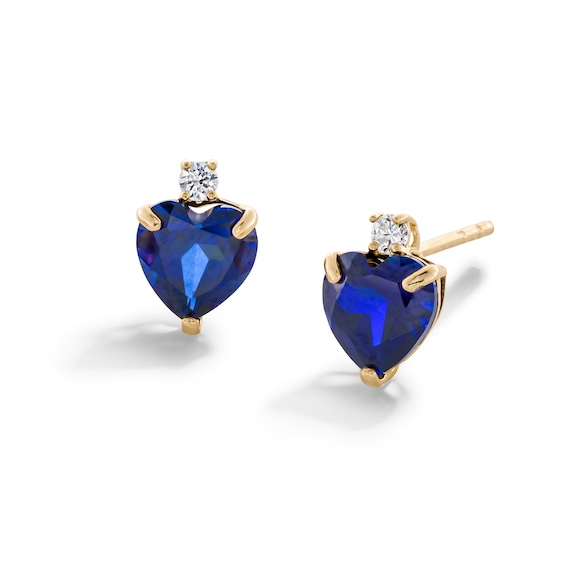6mm Heart-Shaped Lab-Created Sapphire and Cubic Zirconia Stud Earrings in 10K Gold