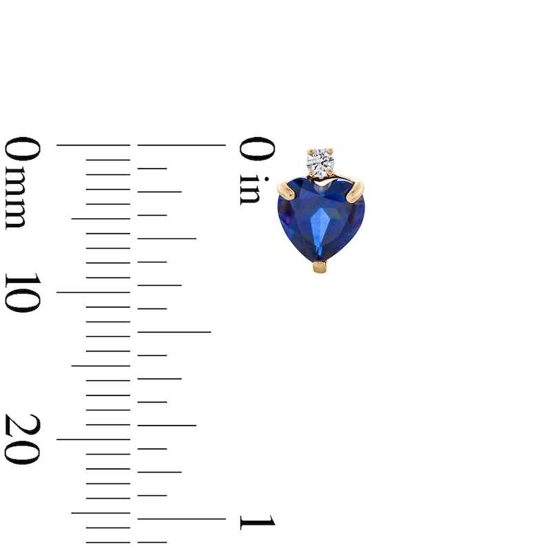 Main Image 3 of 6mm Heart-Shaped Lab-Created Sapphire and Cubic Zirconia Stud Earrings in 10K Gold