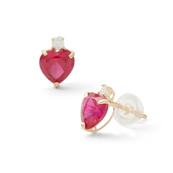 6mm Heart-Shaped Lab-Created Ruby and Cubic Zirconia Stud Earrings in 10K Gold