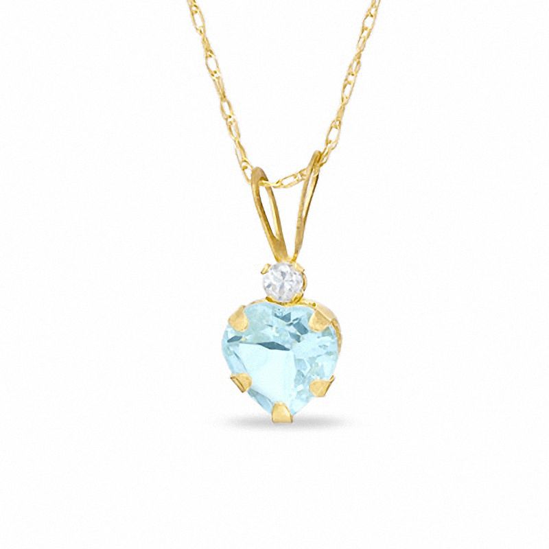 Main Image 1 of 6mm Heart-Shaped Aquamarine Drop Pendant in 10K Gold with CZ
