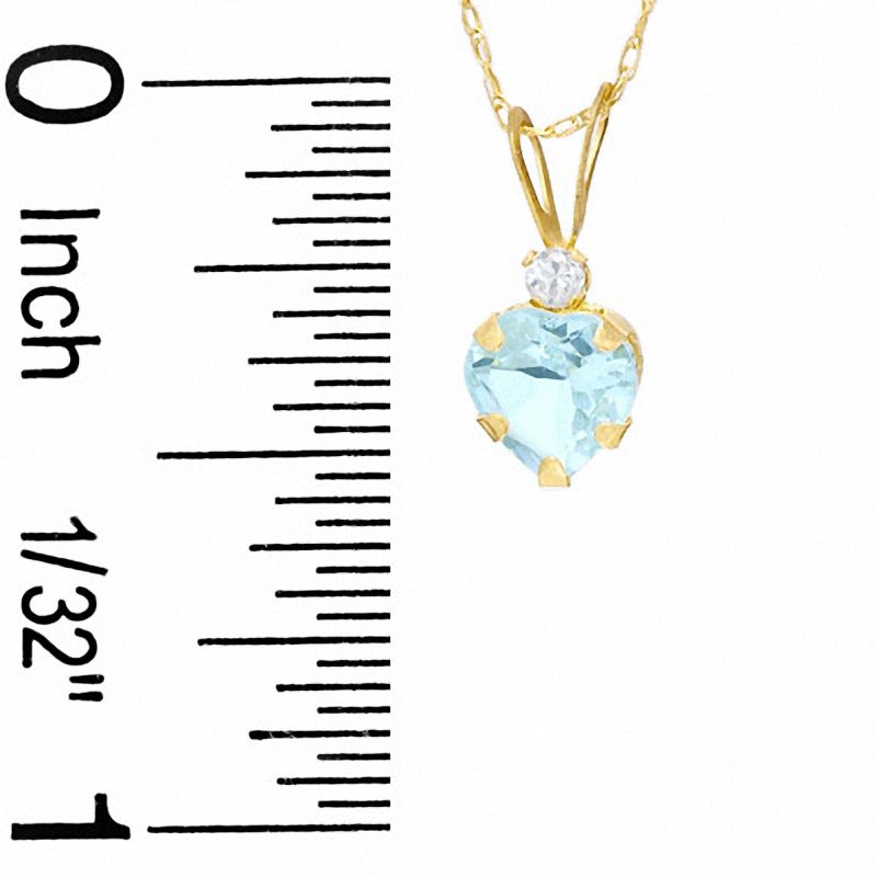 Main Image 2 of 6mm Heart-Shaped Aquamarine Drop Pendant in 10K Gold with CZ