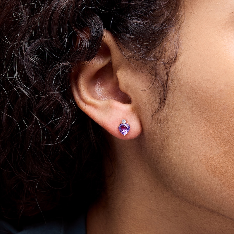 Main Image 2 of 6mm Heart-Shaped Amethyst and Cubic Zirconia Stud Earrings in 10K Gold