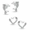 Thumbnail Image 1 of Open Heart and Dolphin Stud Earrings Set in Sterling Silver