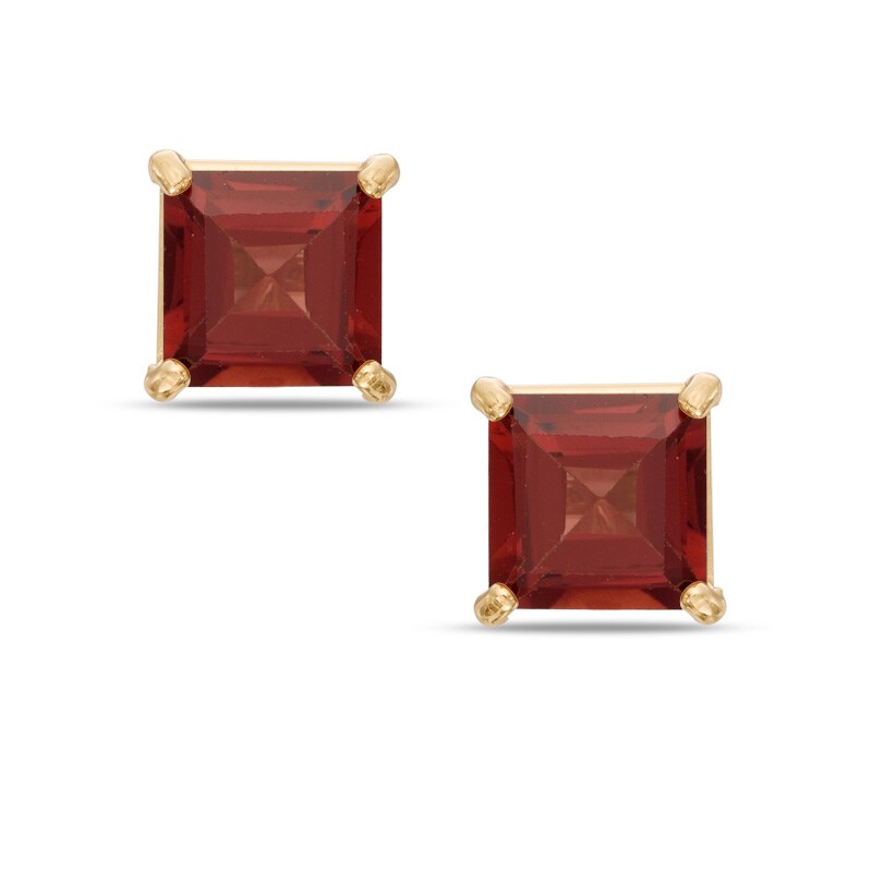 4mm Princess-Cut Garnet Stud Earrings in 10K Gold