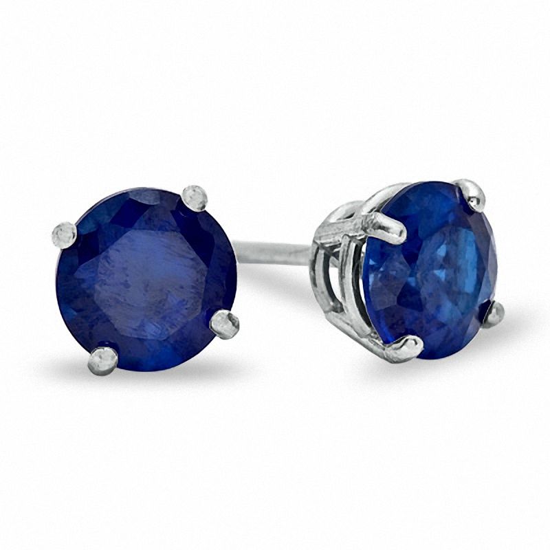 5mm Lab-Created Sapphire Stud Earrings in 10K White Gold
