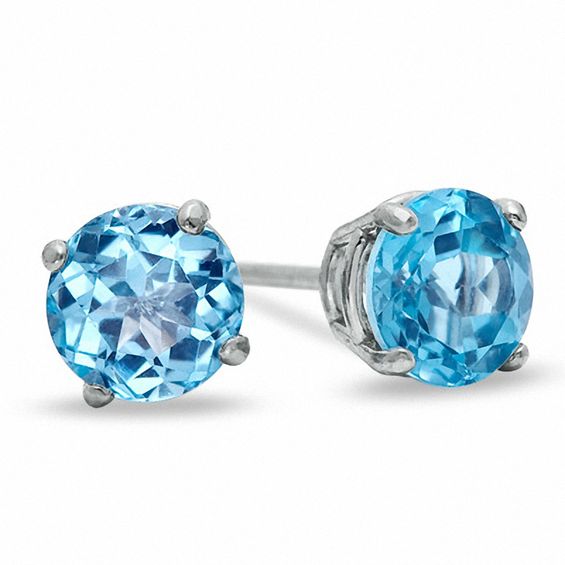 5mm Blue Topaz Stud Earrings in 10K White Gold