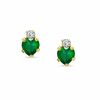 4mm Heart-Shaped Simulated Emerald Stud Earrings in 10K Gold with CZ