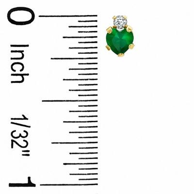 4mm Heart-Shaped Simulated Emerald Stud Earrings in 10K Gold with CZ