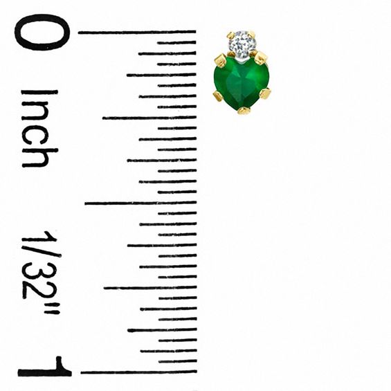4mm Heart-Shaped Simulated Emerald Stud Earrings in 10K Gold with CZ