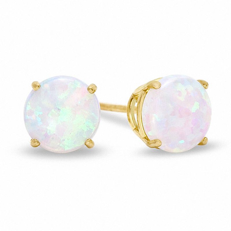 6mm Synthetic Opal Stud Earrings in 10K Gold