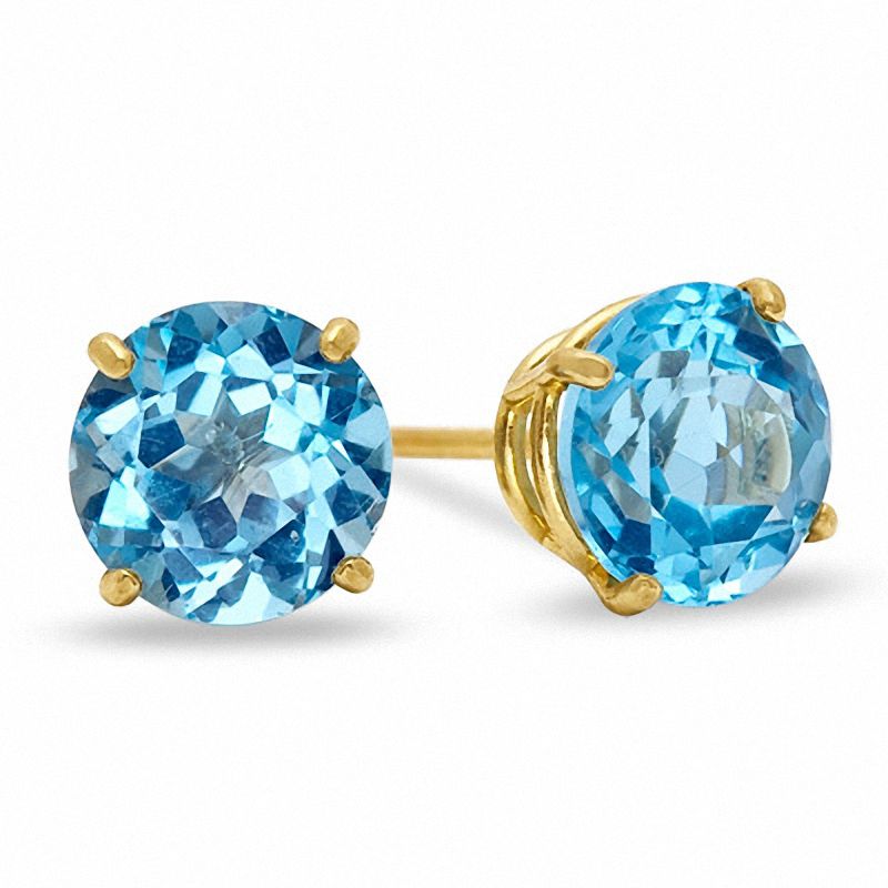 6mm Blue Topaz Stud Earrings in 10K Gold with CZ