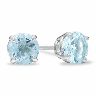 5mm Aquamarine Stud Earrings in 10K White Gold