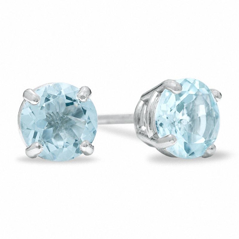 Main Image 1 of 5mm Aquamarine Stud Earrings in 10K White Gold