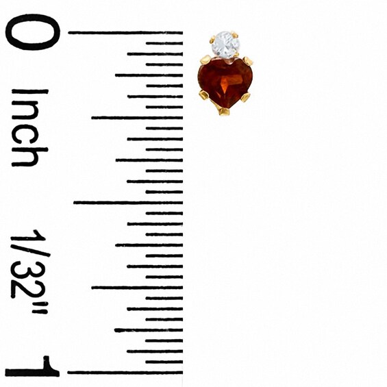 4mm Heart-Shaped Garnet Stud Earrings in 10K Gold with CZ