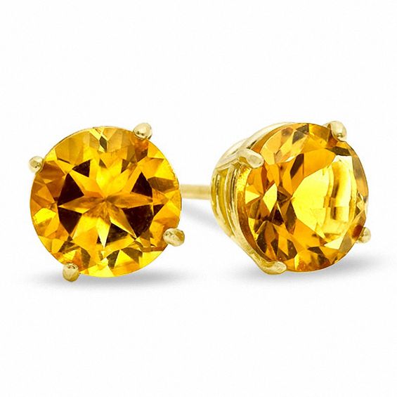 6mm Citrine Stud Earrings in 10K Gold