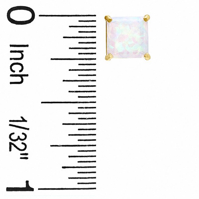 6.0mm Princess-Cut Lab-Created Opal Stud Earrings in 10K Gold