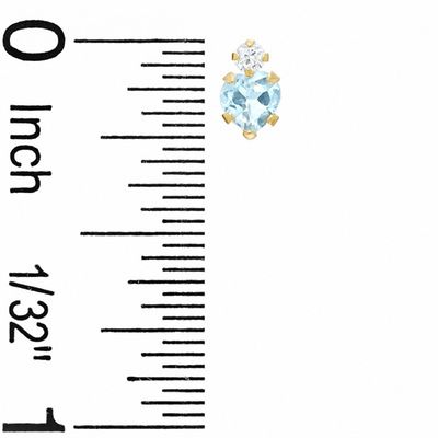 4mm Heart-Shaped Aquamarine Stud Earrings in 10K Gold with CZ