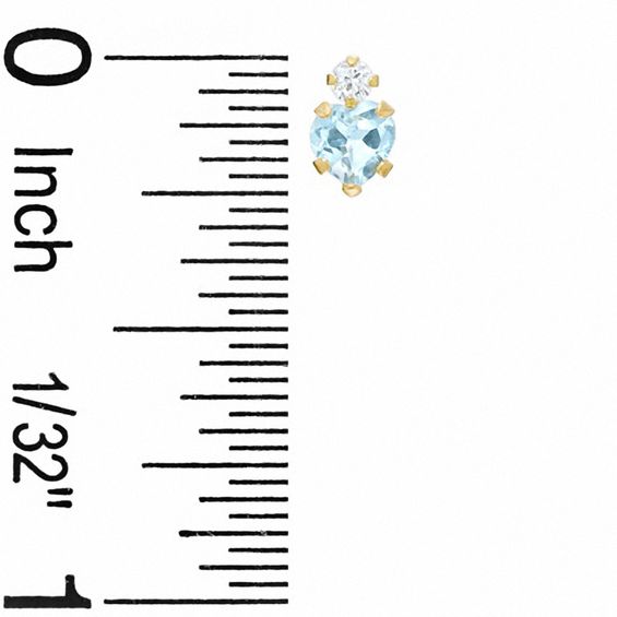 4mm Heart-Shaped Aquamarine Stud Earrings in 10K Gold with CZ