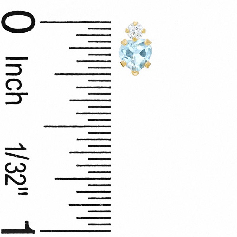 4mm Heart-Shaped Aquamarine Stud Earrings in 10K Gold with CZ