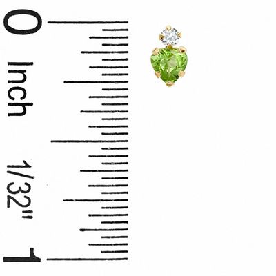 4mm Heart-Shaped Peridot Stud Earrings in 10K Gold with CZ