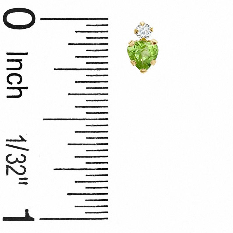 Main Image 2 of 4mm Heart-Shaped Peridot Stud Earrings in 10K Gold with CZ