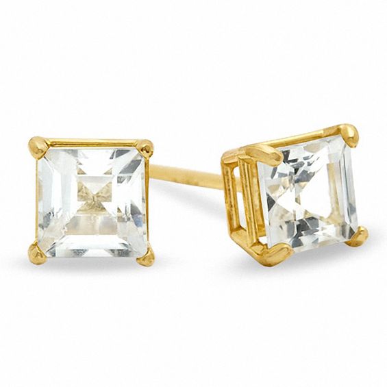 4mm Princess-Cut White Topaz Stud Earrings in 10K Gold