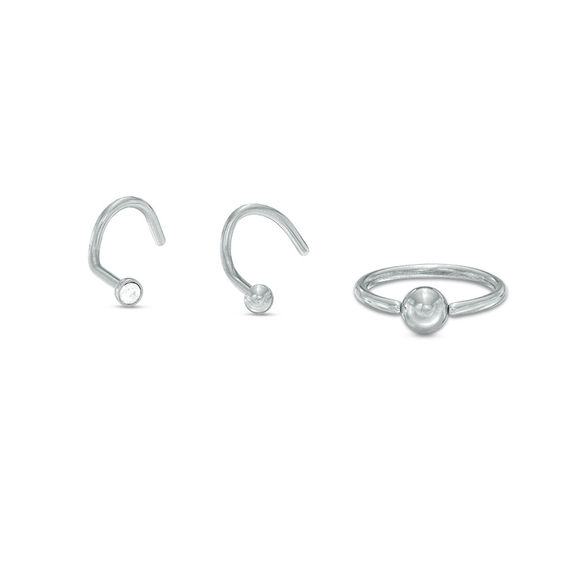 018 Gauge Nose Stud Set with Cubic Zirconia in Stainless Steel