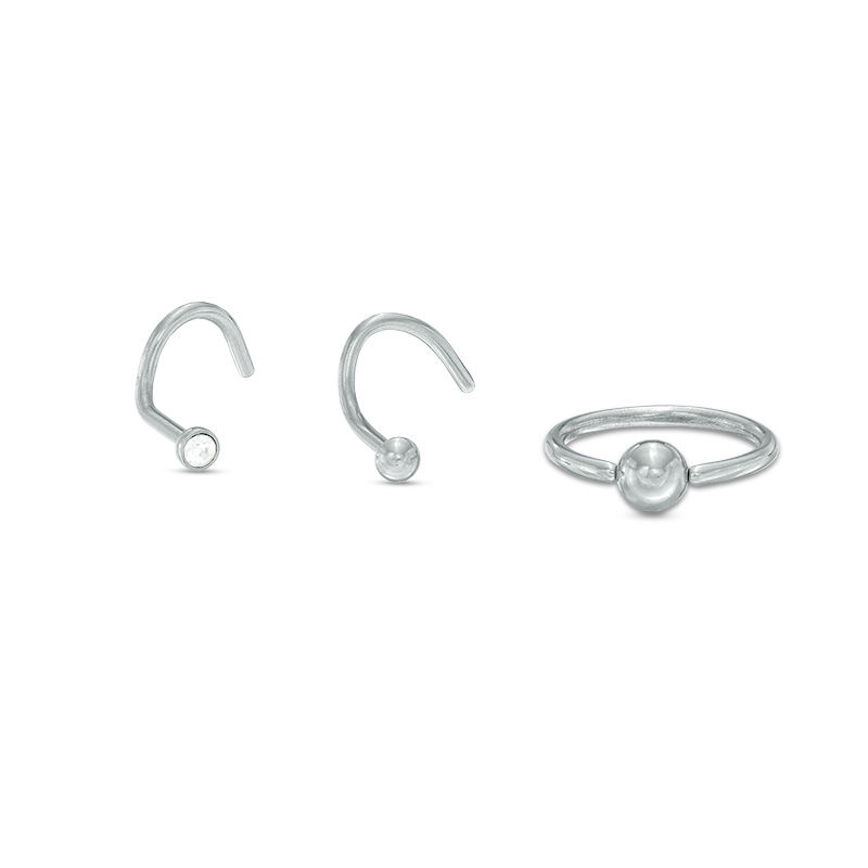 Main Image 1 of 018 Gauge Nose Stud Set with Cubic Zirconia in Stainless Steel