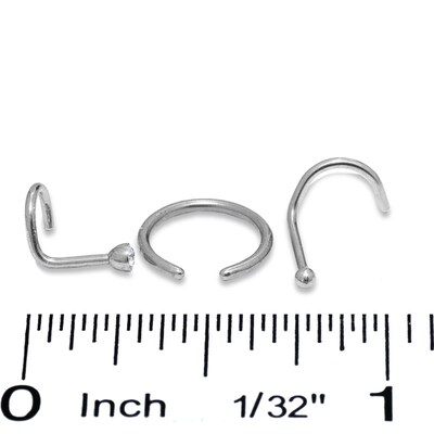 018 Gauge Nose Stud Set with Cubic Zirconia in Stainless Steel