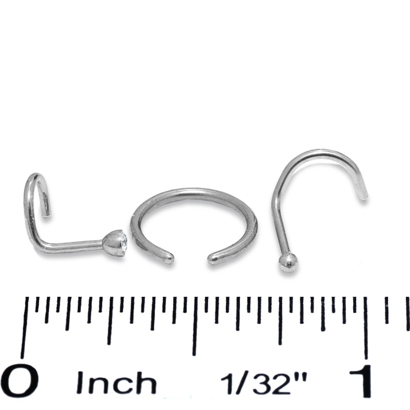 Main Image 2 of 018 Gauge Nose Stud Set with Cubic Zirconia in Stainless Steel