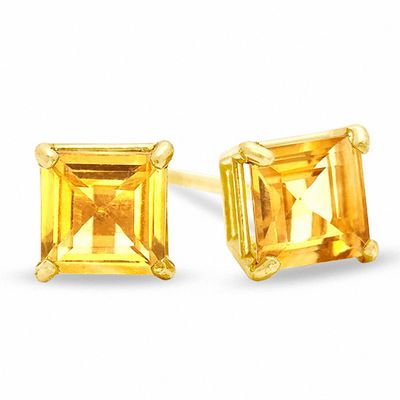 4mm Princess-Cut Citrine Stud Earrings in 10K Gold