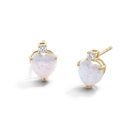 6mm Heart-Shaped Lab-Created Opal and Cubic Zirconia Stud Earrings in 10K Gold