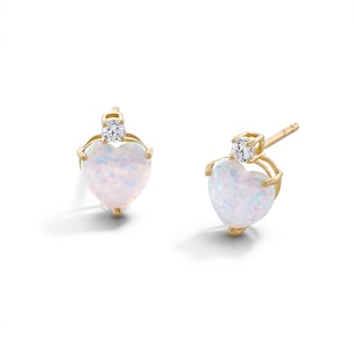 6mm Heart-Shaped Lab-Created Opal and Cubic Zirconia Stud Earrings in 10K Gold