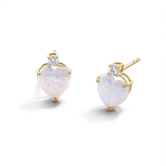 6mm Heart-Shaped Lab-Created Opal and Cubic Zirconia Stud Earrings in 10K Gold