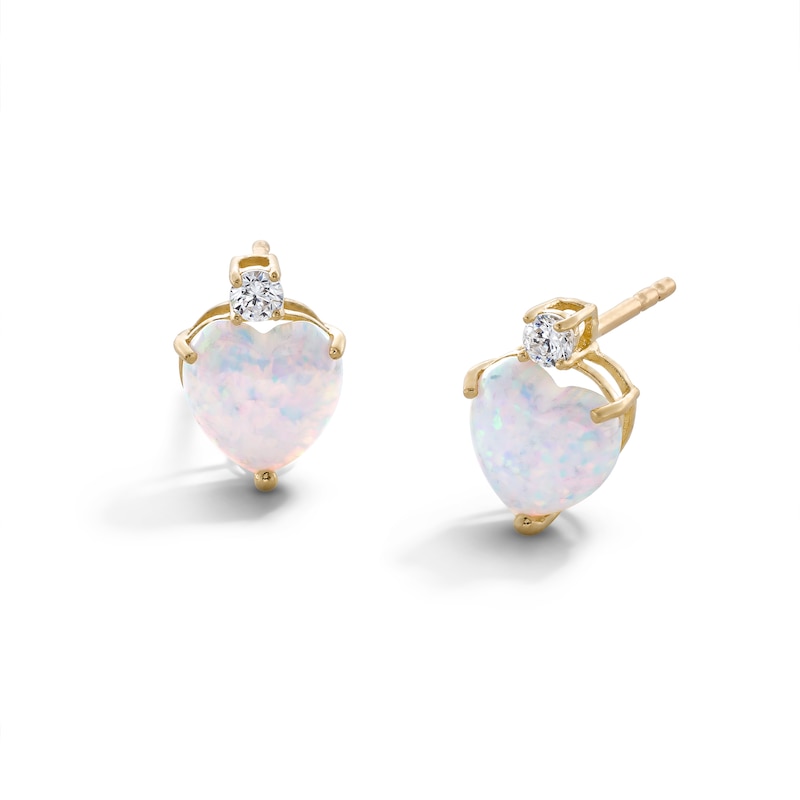 Main Image 1 of 6mm Heart-Shaped Lab-Created Opal and Cubic Zirconia Stud Earrings in 10K Gold