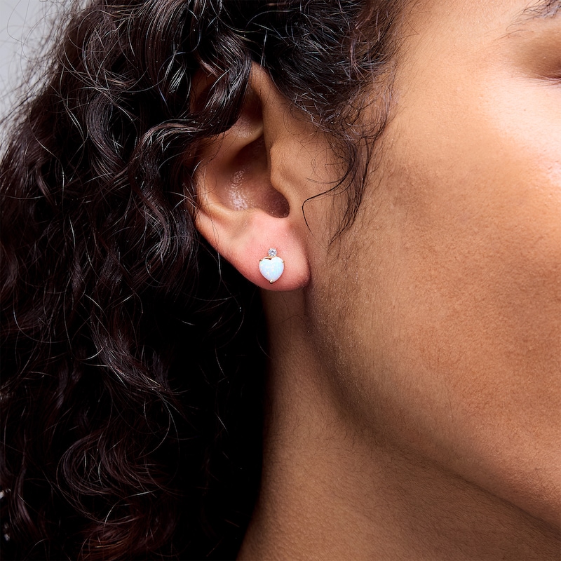 Main Image 2 of 6mm Heart-Shaped Lab-Created Opal and Cubic Zirconia Stud Earrings in 10K Gold