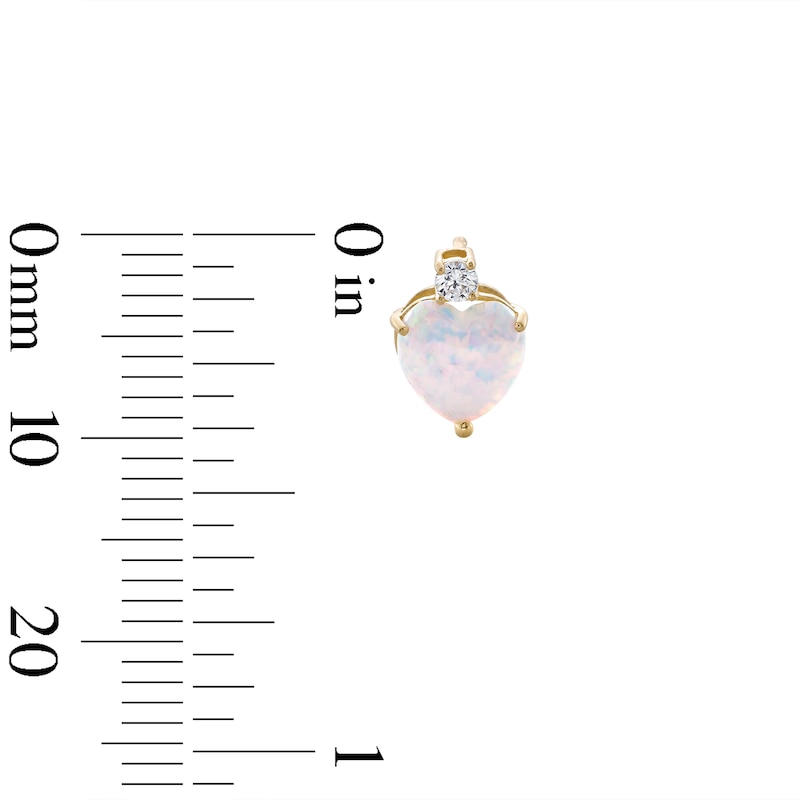 Main Image 2 of 6mm Heart-Shaped Lab-Created Opal and Cubic Zirconia Stud Earrings in 10K Gold