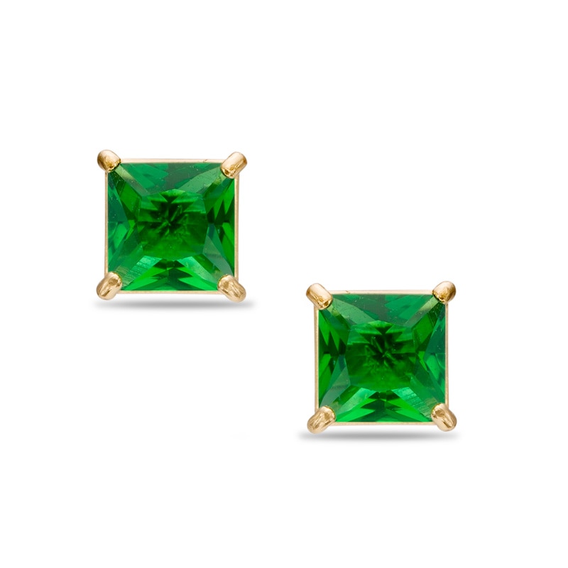4mm Princess-Cut Lab-Created Emerald Stud Earrings in 10K Gold