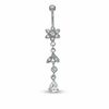 Thumbnail Image 1 of 014 Gauge Cubic Zirconia Flower and Leaf Belly Button Ring in Stainless Steel