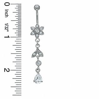 014 Gauge Cubic Zirconia Flower and Leaf Belly Button Ring in Stainless Steel