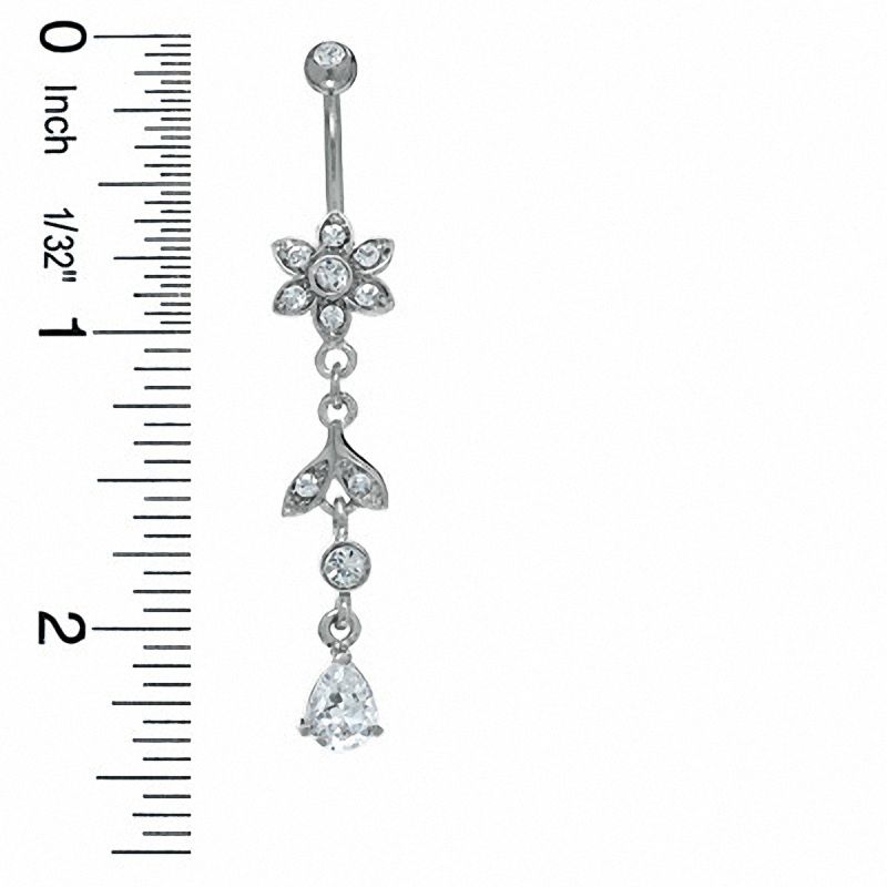 Main Image 2 of 014 Gauge Cubic Zirconia Flower and Leaf Belly Button Ring in Stainless Steel