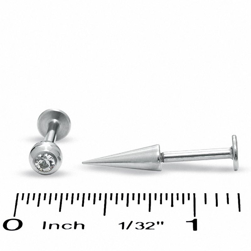 014 Gauge Spiked Labret Set with Crystal in Stainless Steel