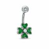 Thumbnail Image 1 of 014 Gauge Green Enamel Shamrock Belly Button Ring with Crystals in Stainless Steel