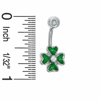 014 Gauge Green Enamel Shamrock Belly Button Ring with Crystals in Stainless Steel