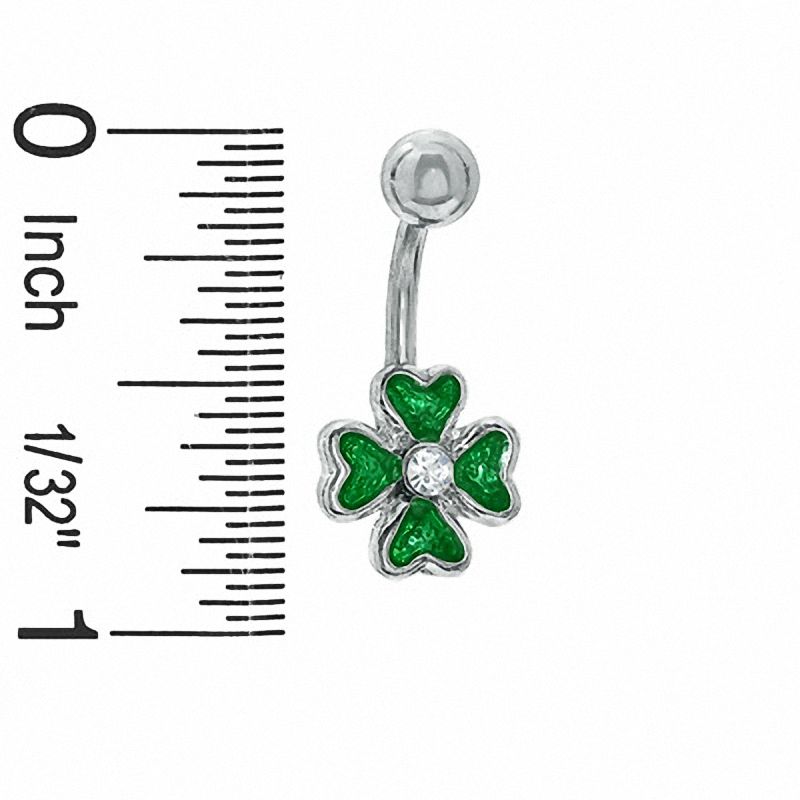 Main Image 2 of 014 Gauge Green Enamel Shamrock Belly Button Ring with Crystals in Stainless Steel