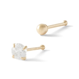 022 Gauge Nose Stud Set with Cubic Zirconia in 14K Hollow and Semi-Solid Gold