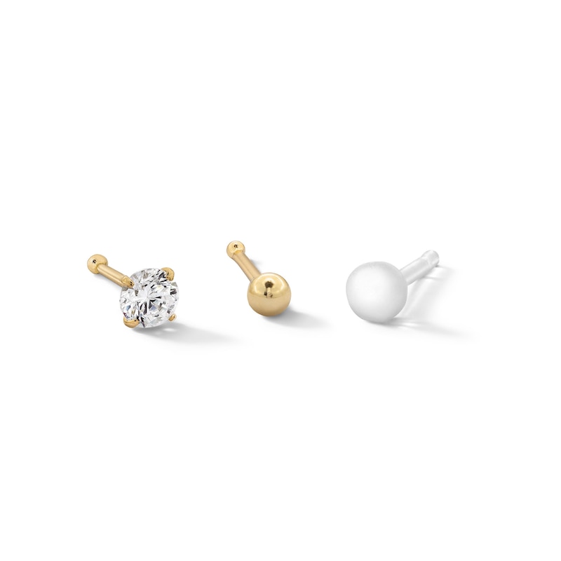 14K Hollow and Semi-Solid Gold CZ Nose Stud Set
