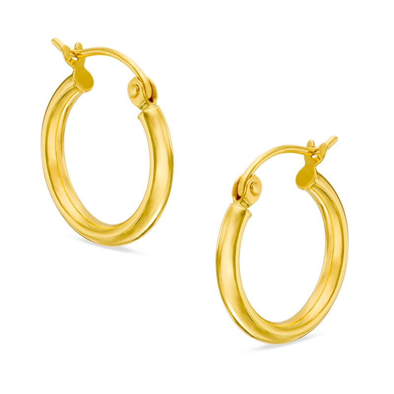 10K Gold 15mm Polished Hoop Earrings