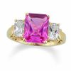 Thumbnail Image 0 of Lab-Created Pink and White Sapphire Three Stone Ring in 10K Gold - Size 7