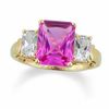 Thumbnail Image 1 of Lab-Created Pink and White Sapphire Three Stone Ring in 10K Gold - Size 7